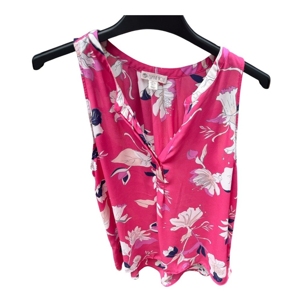 Eliane Rose Pink Floral Sleeveless Blouse Split Neck High Low Tank Top Large
